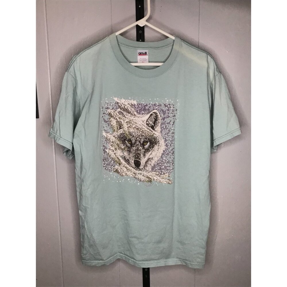 Vintage 80s Winter Wolf Animal Nature T-Shirt Size LG USA Outdoor Animals